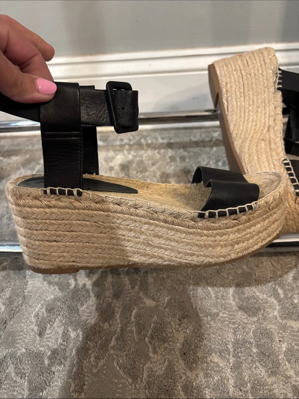 Vince Abby Leather Platform Espadrille Black Size 8/ EU 39